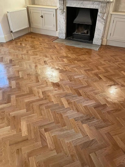 Polished parquet wood flooring