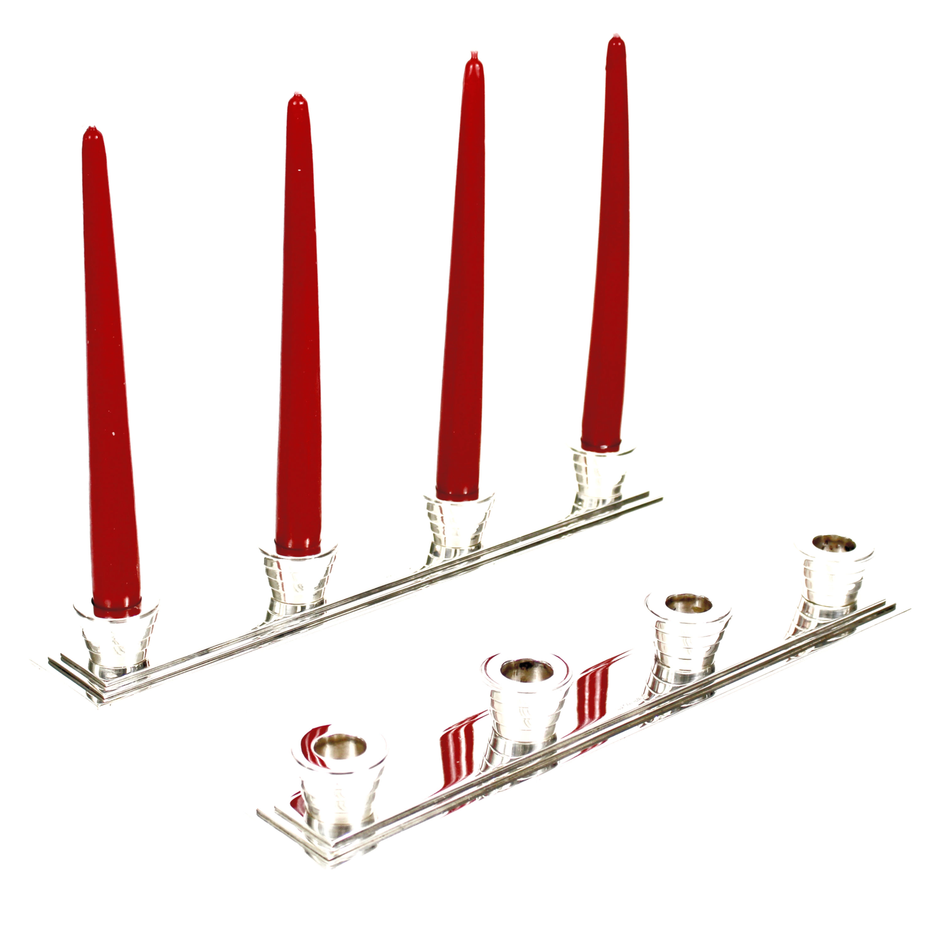 ORFEVRERIE CHRISTOPHLE - Paire de Bougeoirs - Bronze argenté - c. 1980