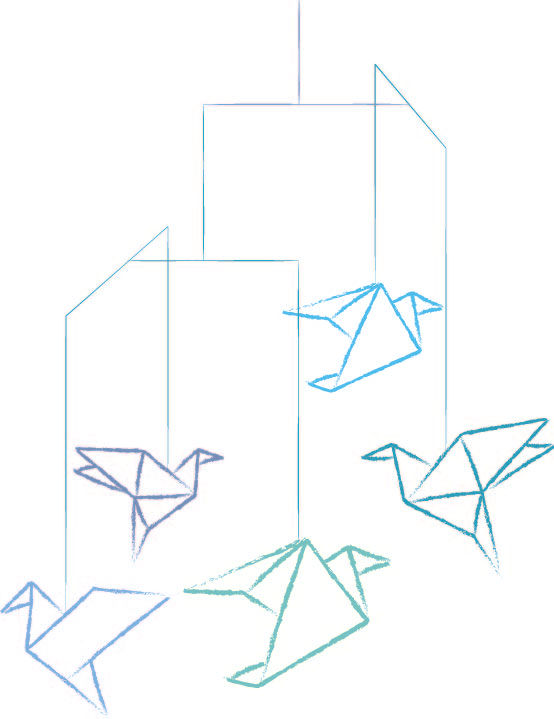 Praxis Logo Mobile mit Origamivögeln