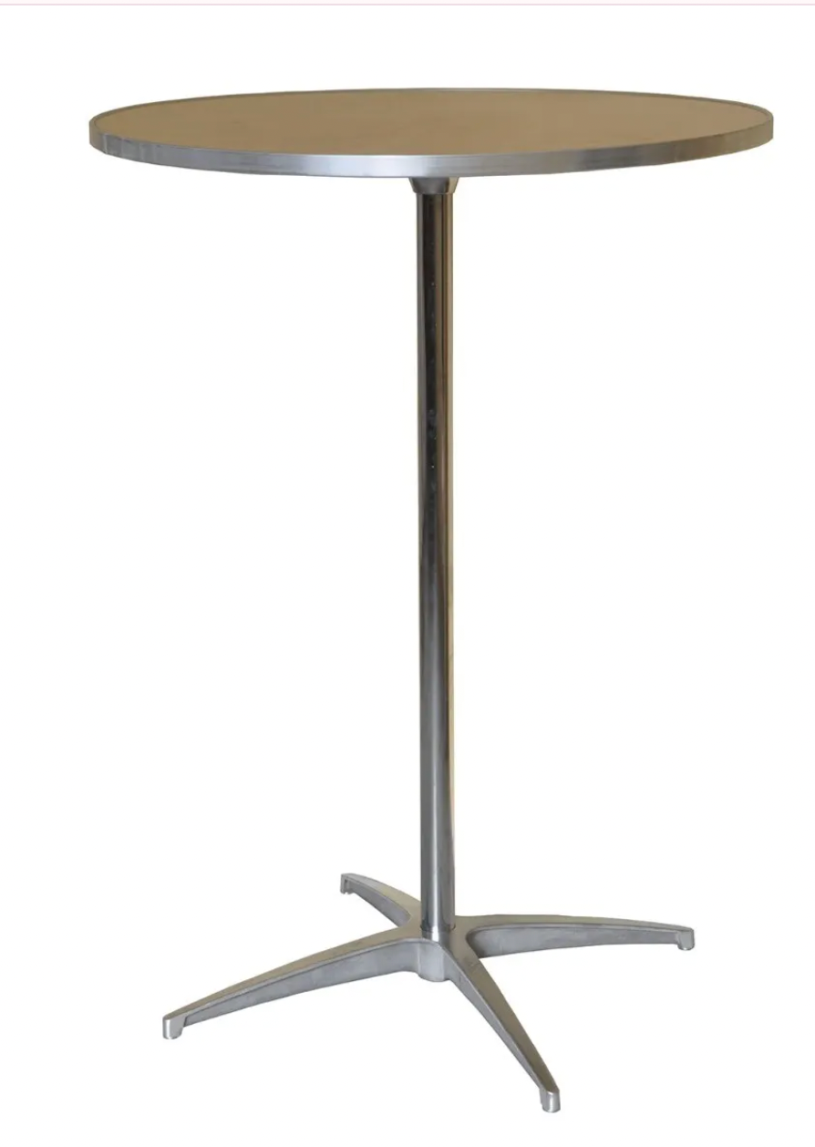 Adjustable height cocktail table for luxury lounge and standing reception areas in the Carolinas.