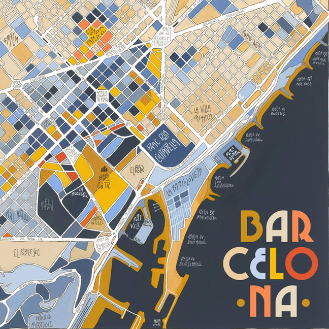 Affiche Plan ville Barcelone illustré