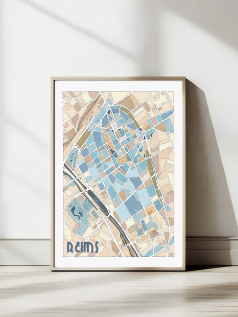 Affiche plan de ville Reims illustration personnalisable