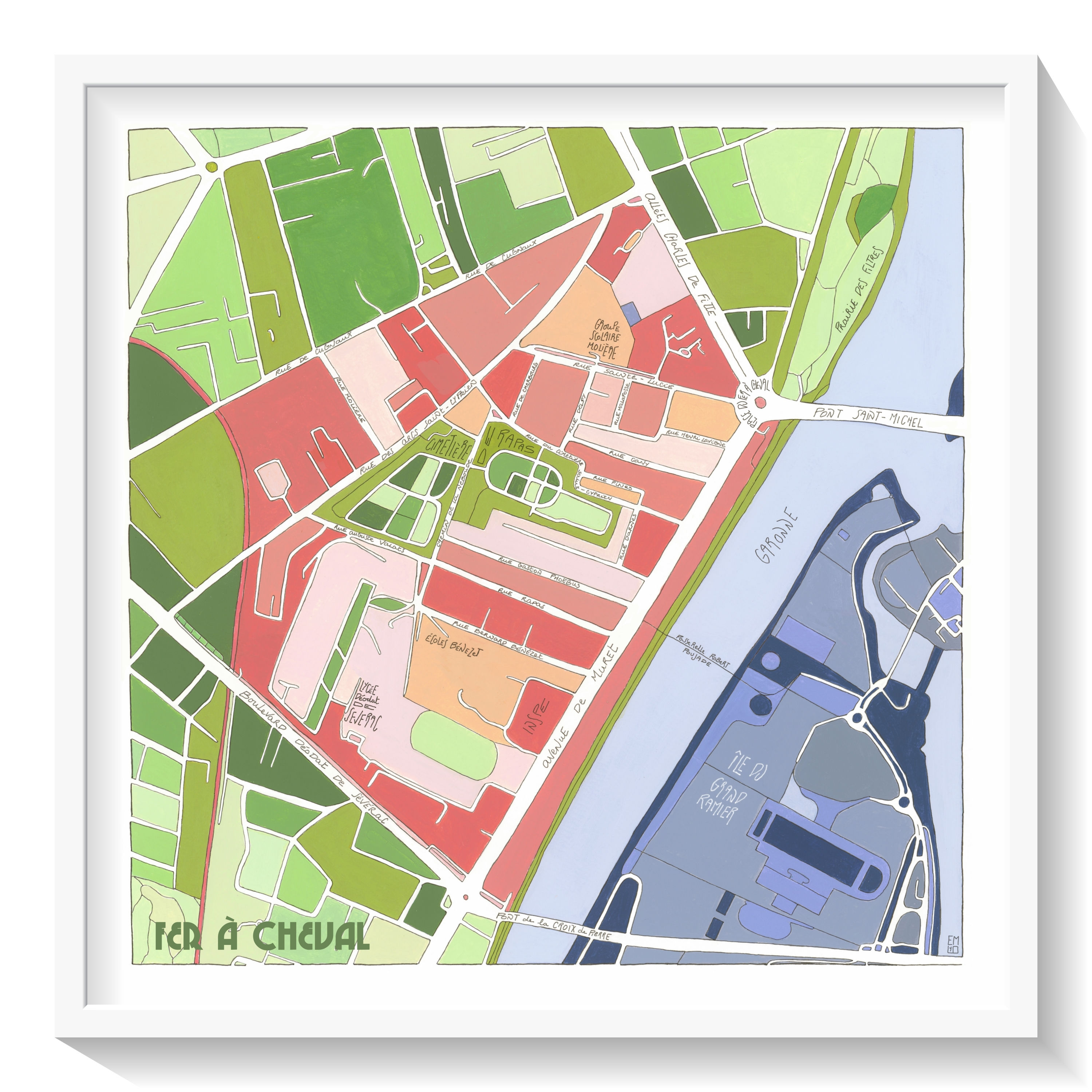 Affiche illustration plan quartier Toulouse Fer à Cheval