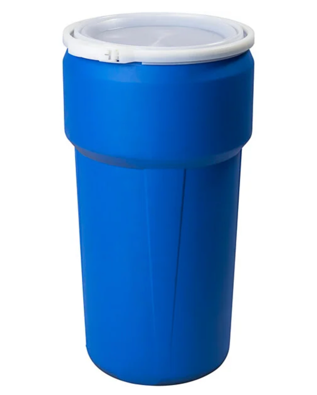NESTABLE 20 GALLON PLASTIC BARREL WITH LID AND CLAMP