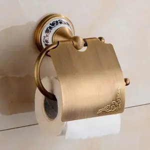 Thumbnail: Antique Brushed Solid Brass Bathroom Accessories Sets European Porcelain
