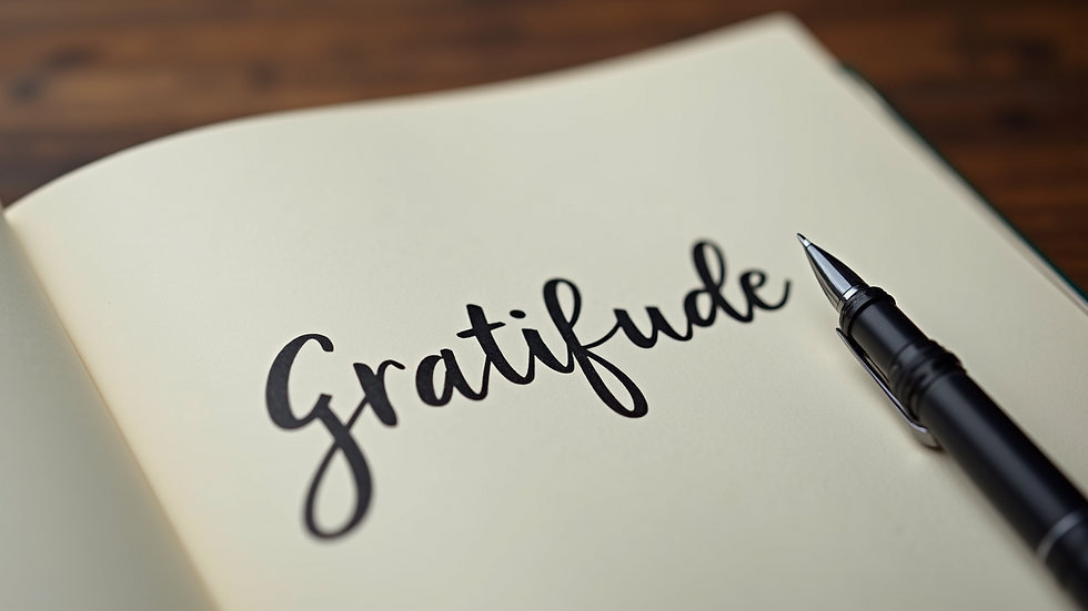 Close-up view of a gratitude journal with a pen