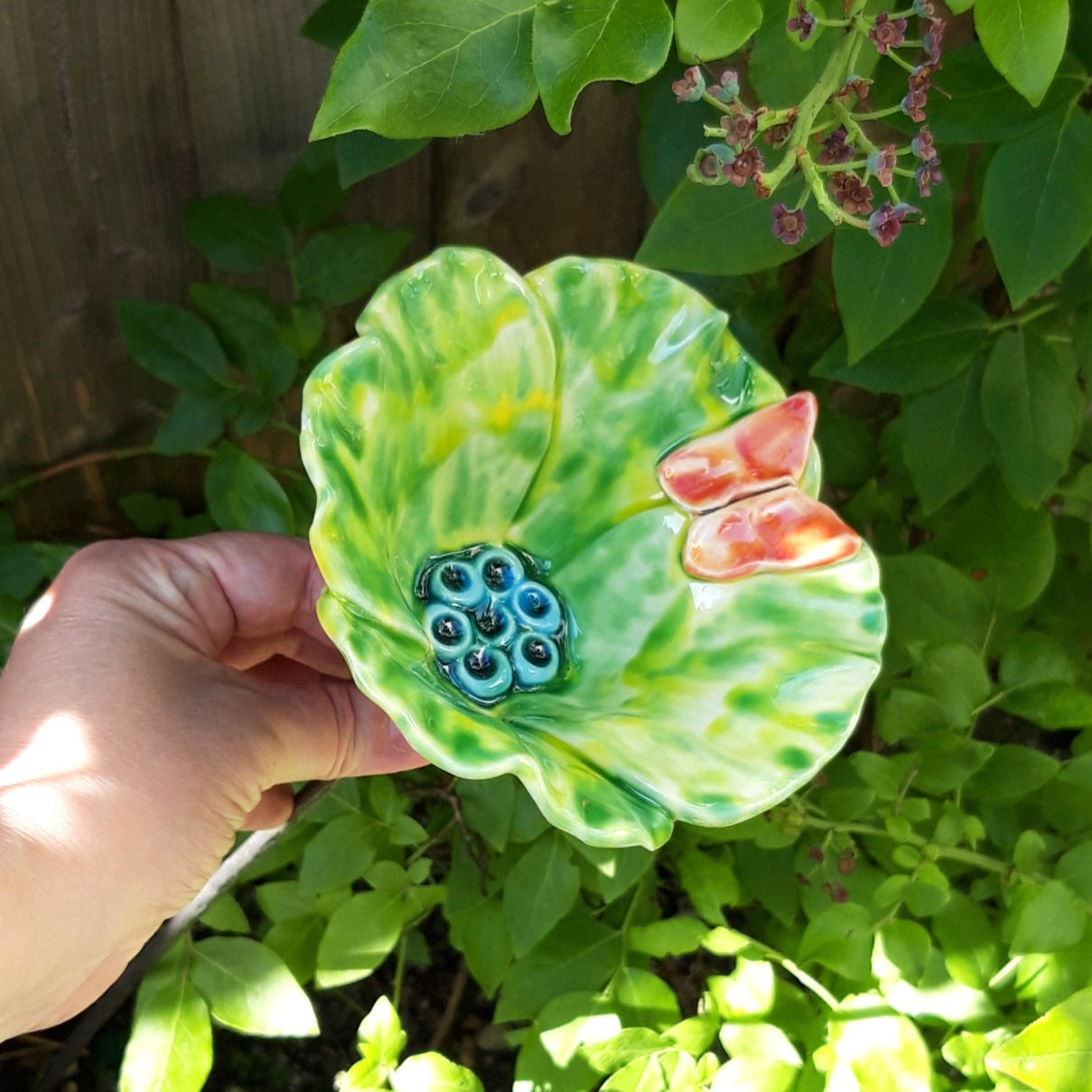 Lime Poppy with Orange Butterfly and stem