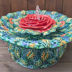 Red Rose Ceramic Water Feature Sculpture for the home