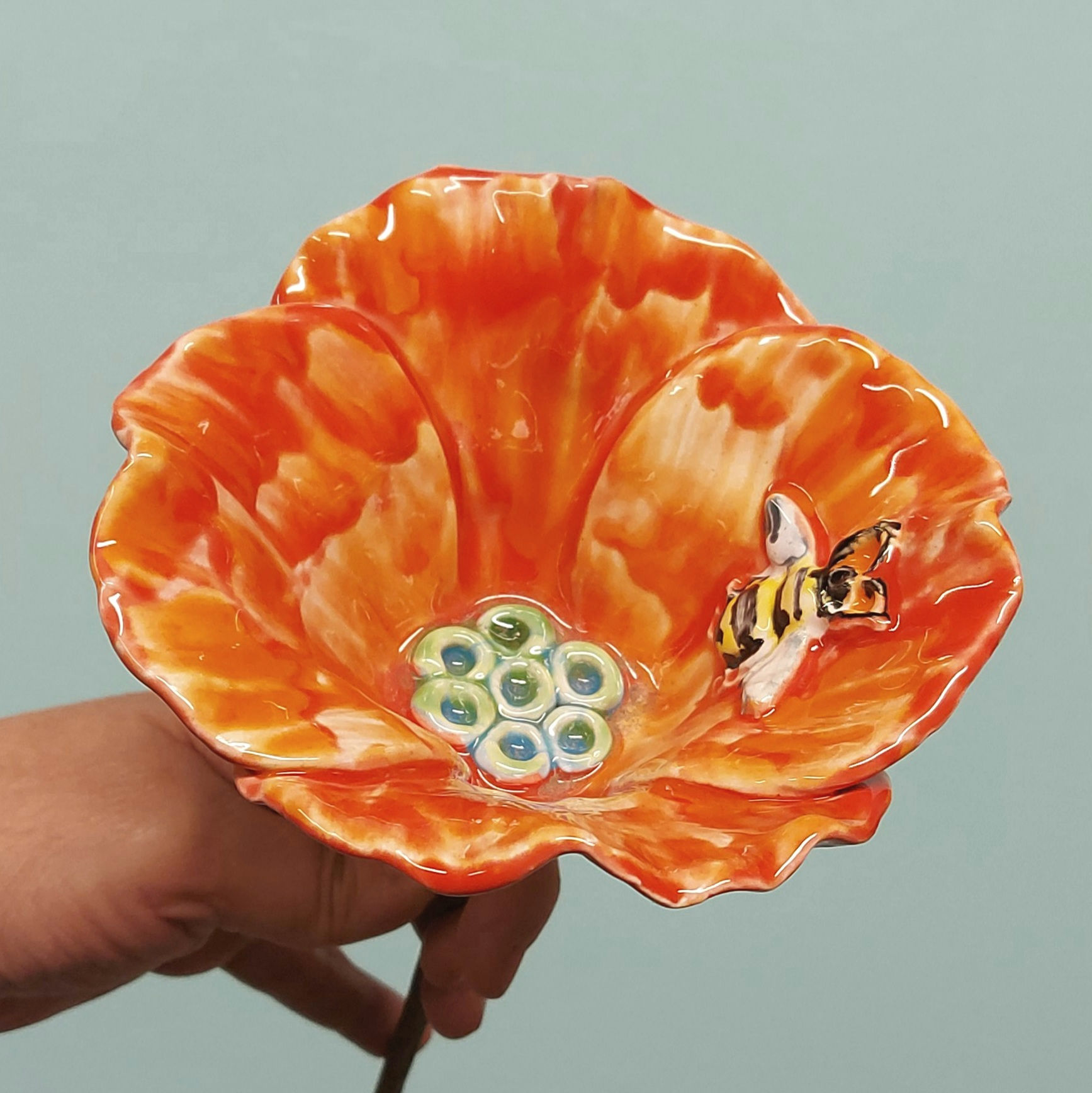 Orange Poppy with Bee and Stem