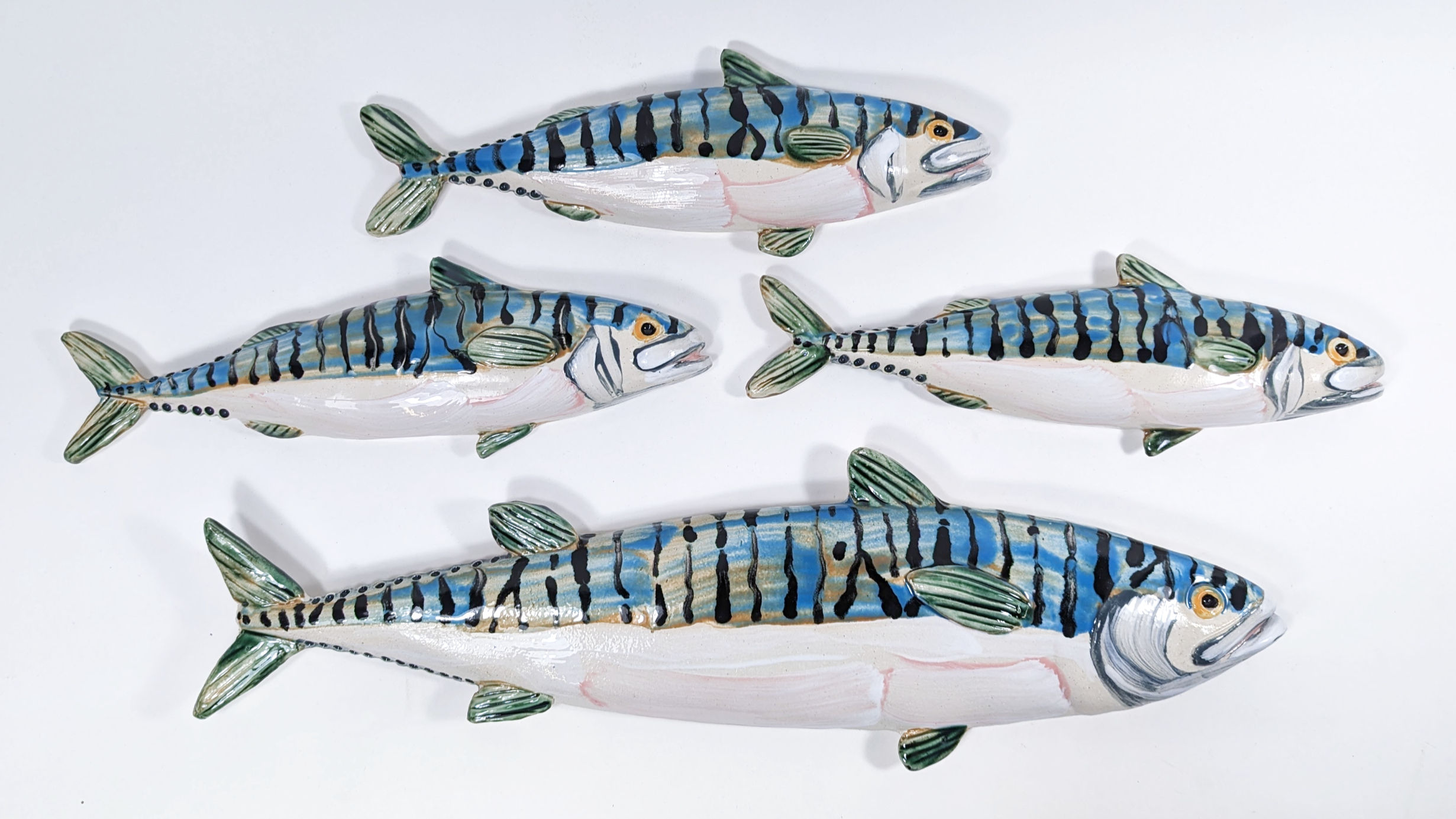 Set of 4 Wall Hanging Ceramic Mackerel Sculptures