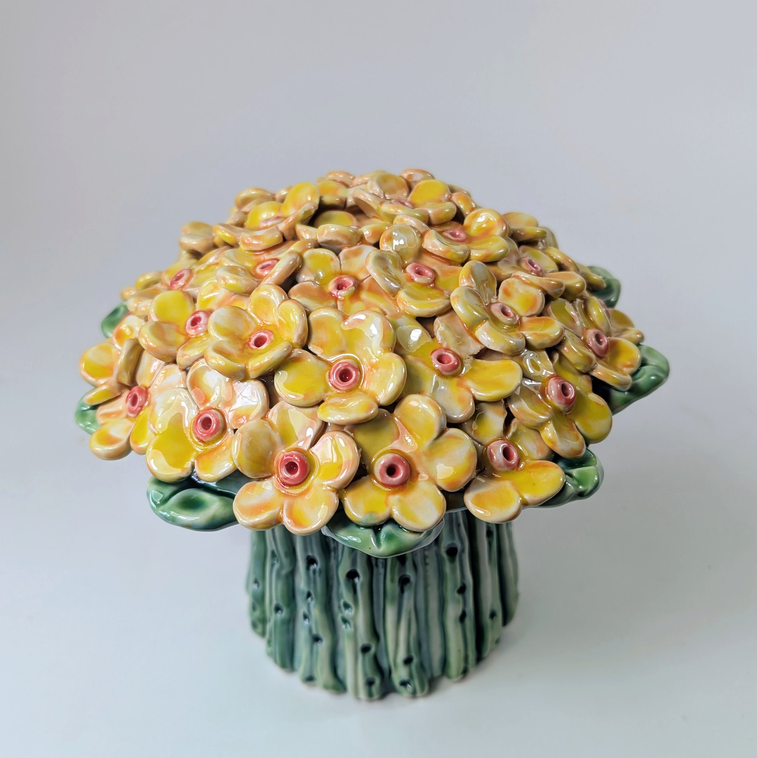 Yellow Buttercup Flower Bouquet Ceramic Sculpture