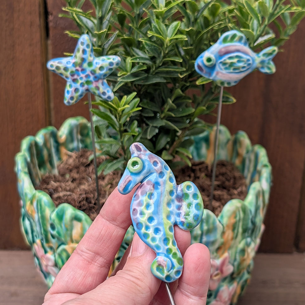 Thumbnail: Set of 3 Starfish Seahorse and Fish Plant Decorations with Stems