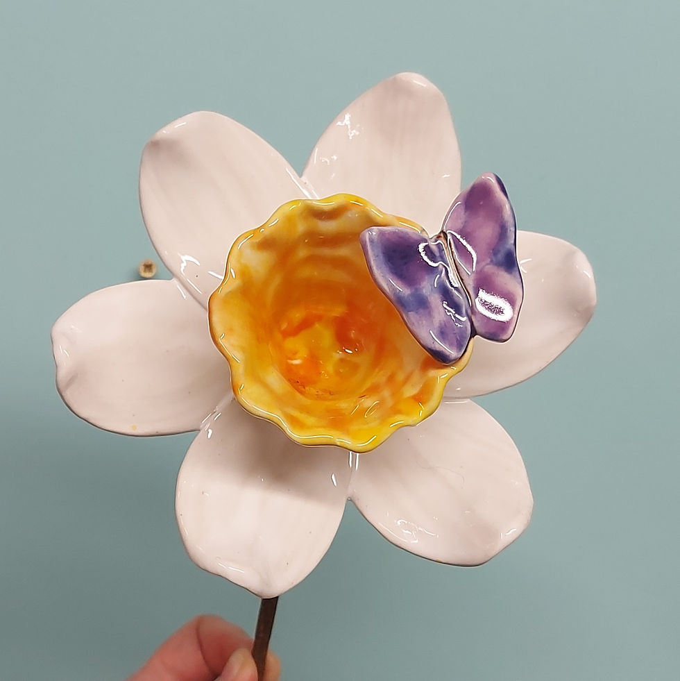 Thumbnail: White and Yellow Daffodil with Purple Butterfly