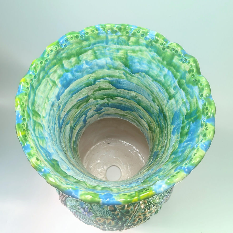 Thumbnail: Pink Flower Ceramic Garden Bird Bath Sculpture