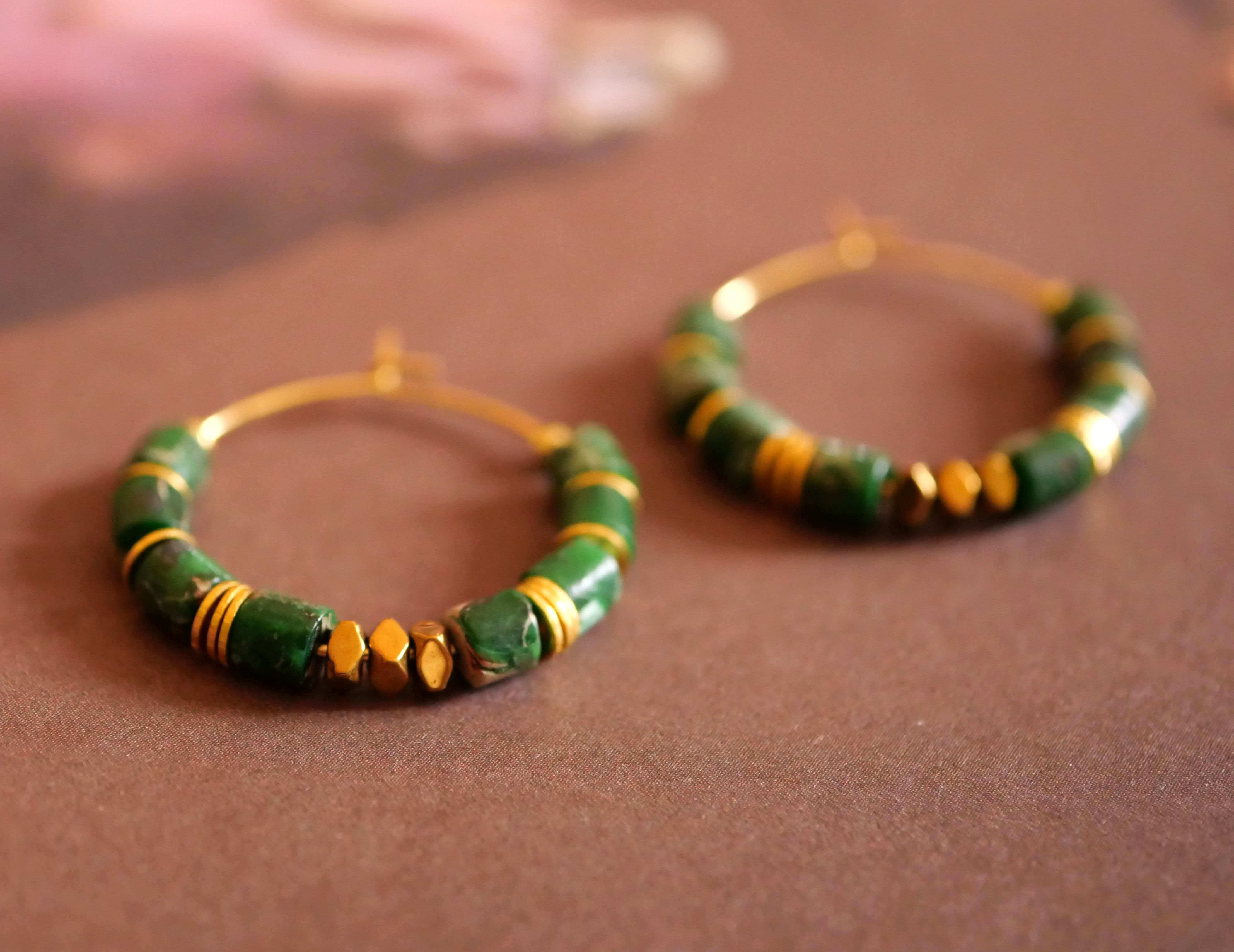 Créoles serpent en jaspe impérial vert