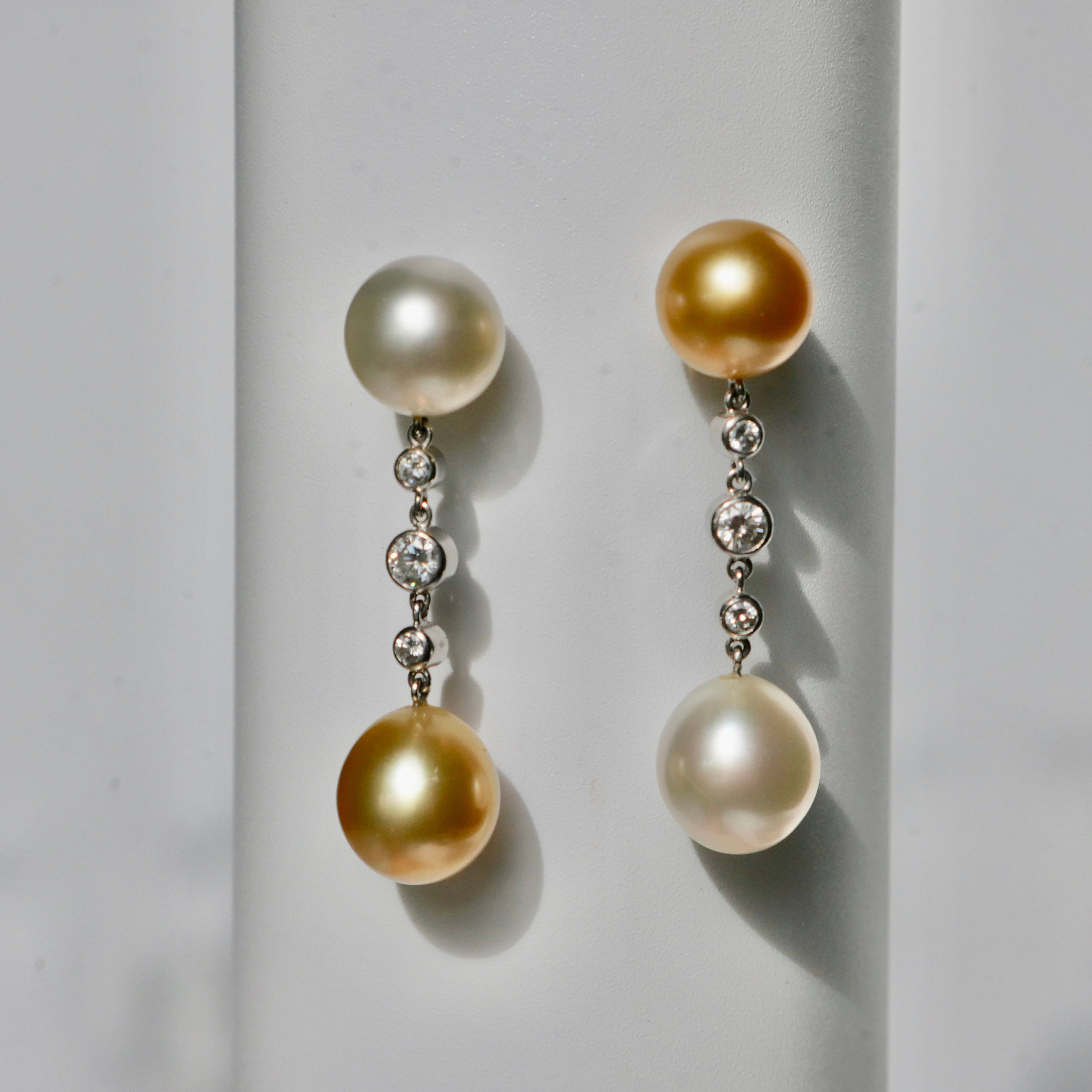 Golden South Sea Pearl & Diamond Earrings