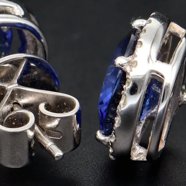 Thumbnail: Sapphire & Diamond Earrings, Oval Sapphires