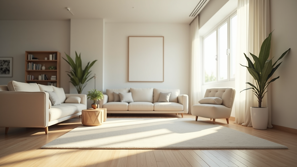 Eye-level view of a sparkling clean living room with natural light