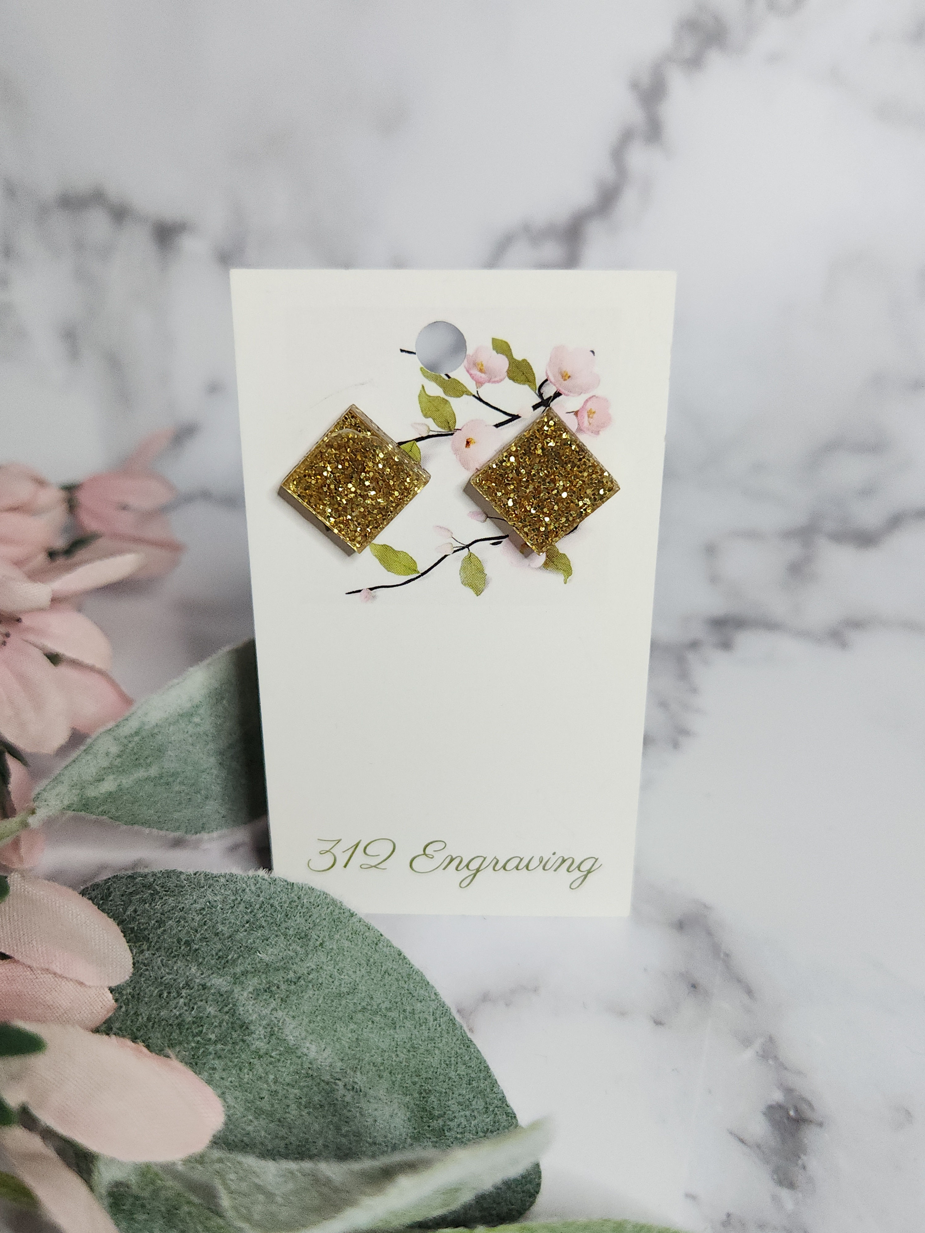 Gold Glitter Diamond Stud Earrings
