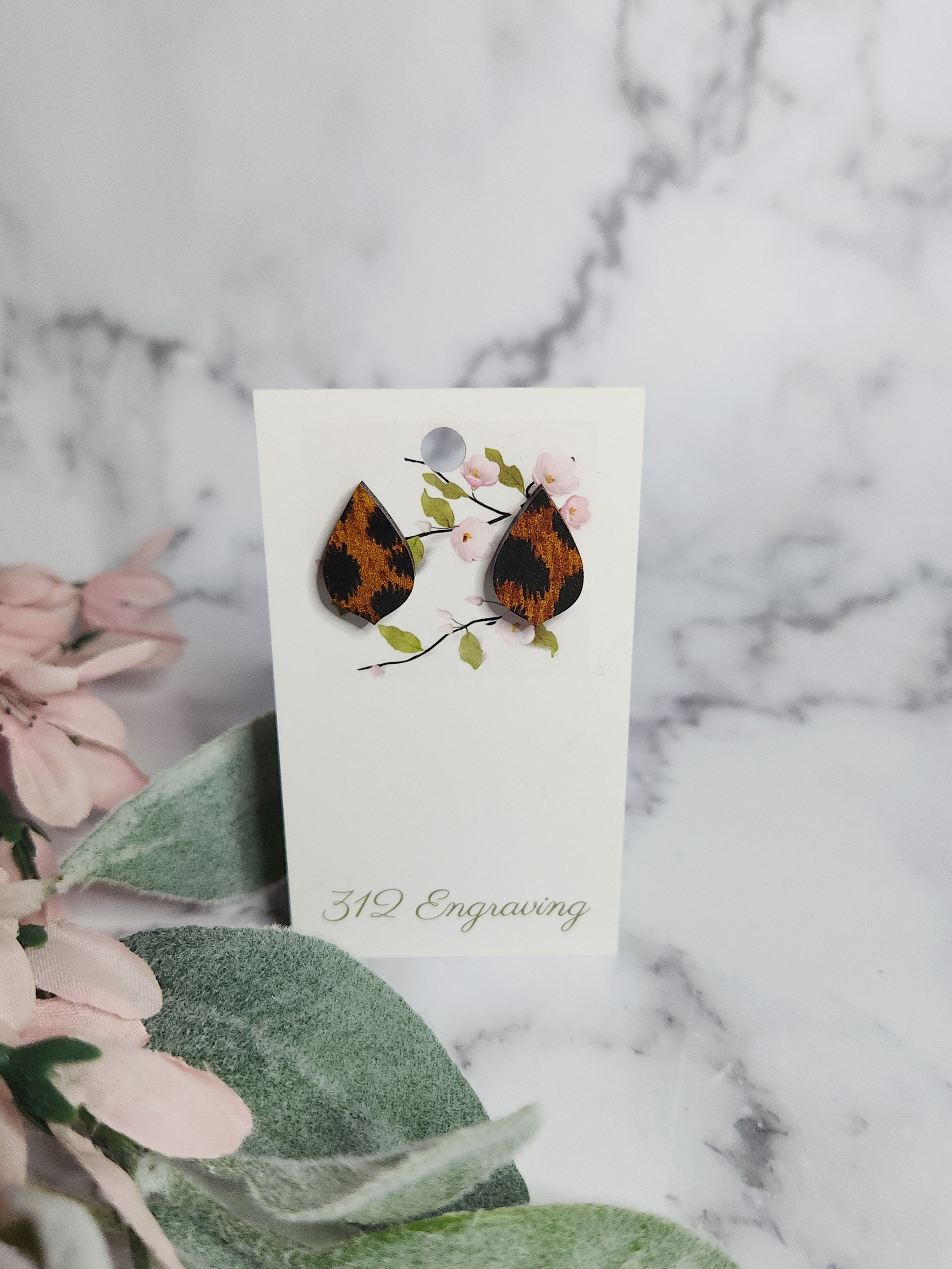 Leopard Print Teardrop Stud Earrings