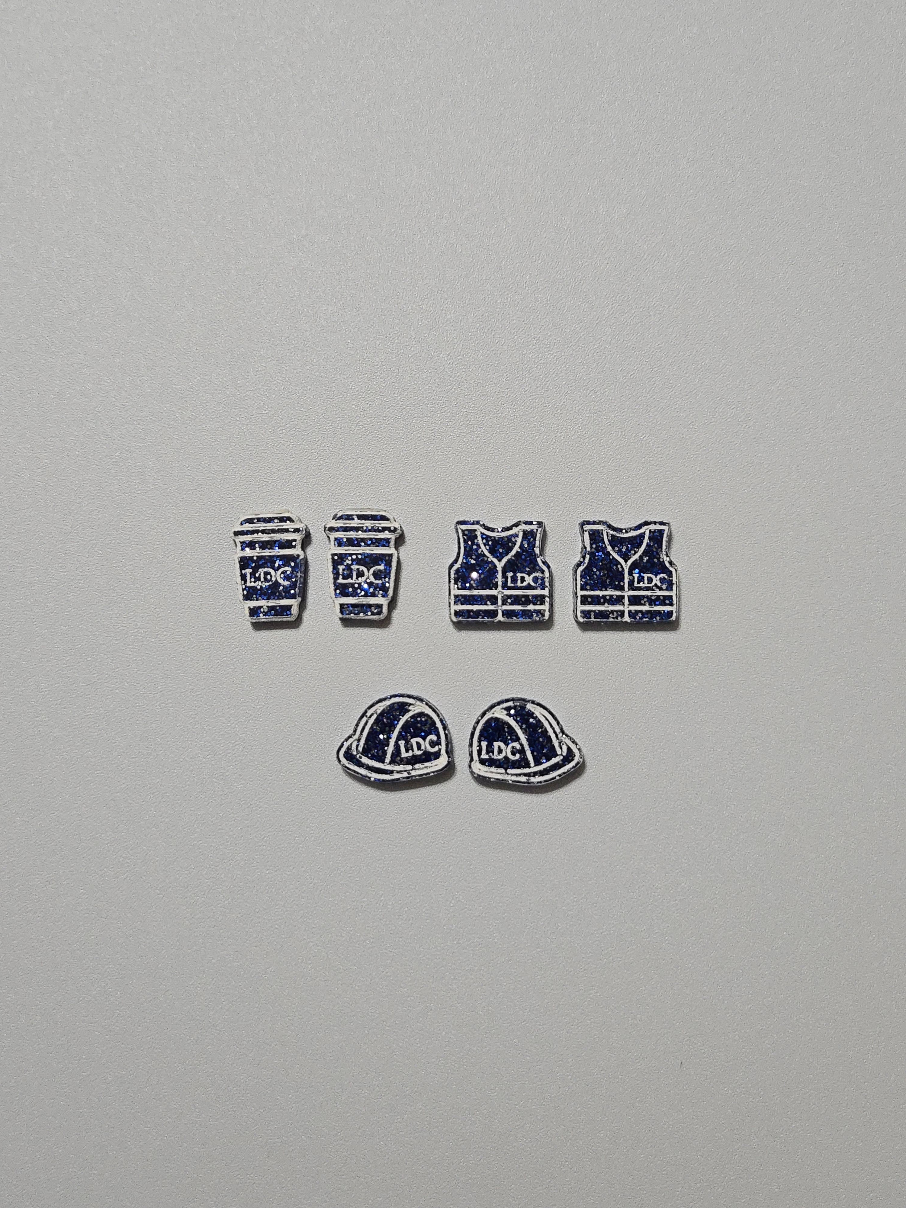 Blue Sparkly LDC Stud Earrings w/Puncture Proof Backing - Hard Hats & Signs