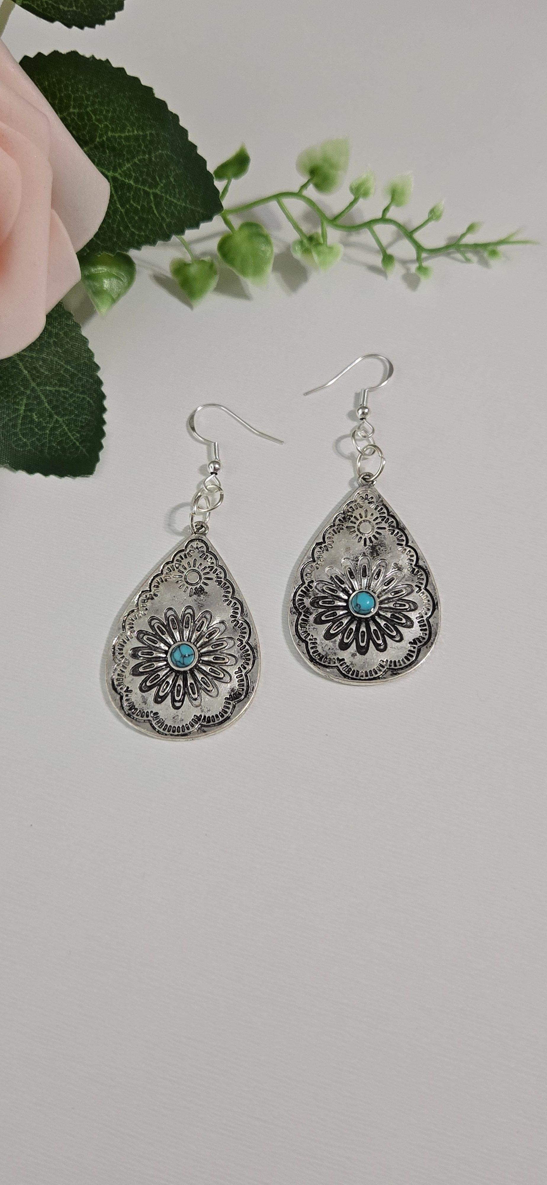 Pewter & Turquoise Teardrops