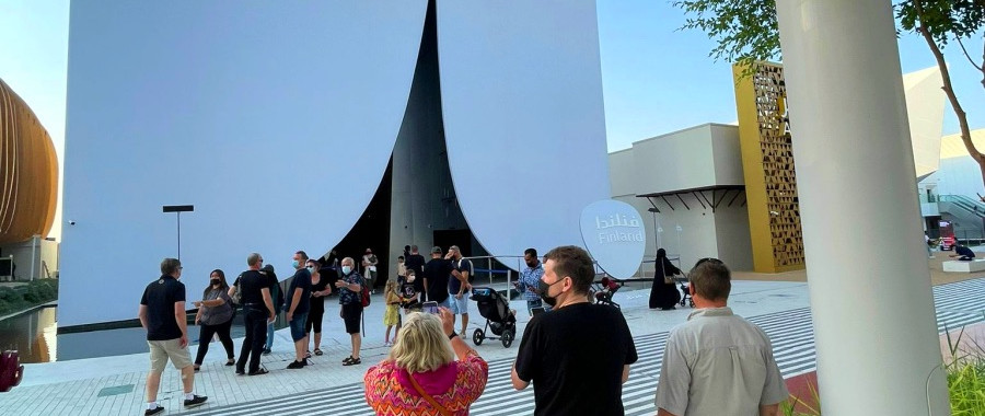 tourists admiring the pavillons at dubai expo