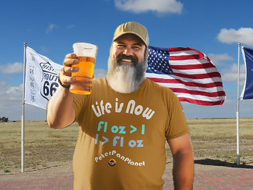 man with tshirt and text Fl oz and L