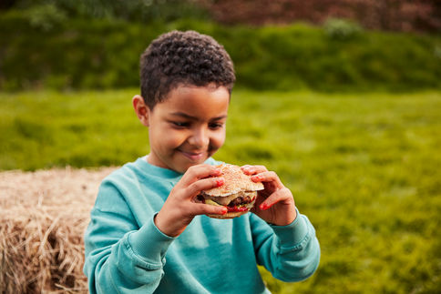 Boy looking at a burger