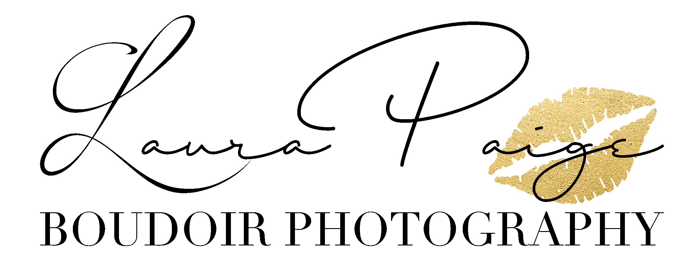 Boudoir photographer logo with signature and gold lips with text saying boudoir photography.