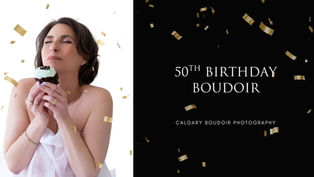woman enjoying cupcake during 50th birthday boudoir photoshoot Calgary