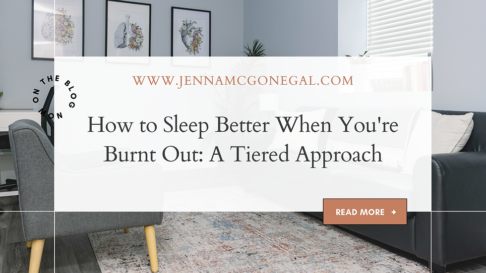 Therapy office in Guelph, Ontario with Title Text How to Sleep Better When You're Burnt Out: A Tiered Approach