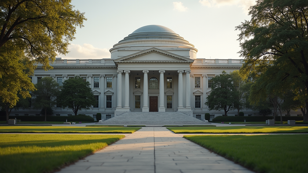 Eye-level view of a think tank headquarters building