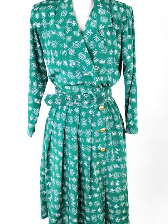 Vintage 1980 Green & White Secretary Dress