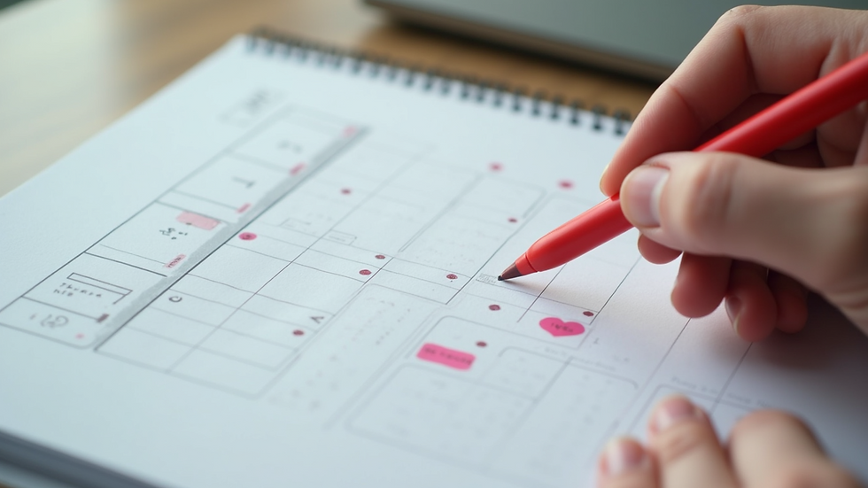 Close-up view of a calendar marking menstrual cycle changes