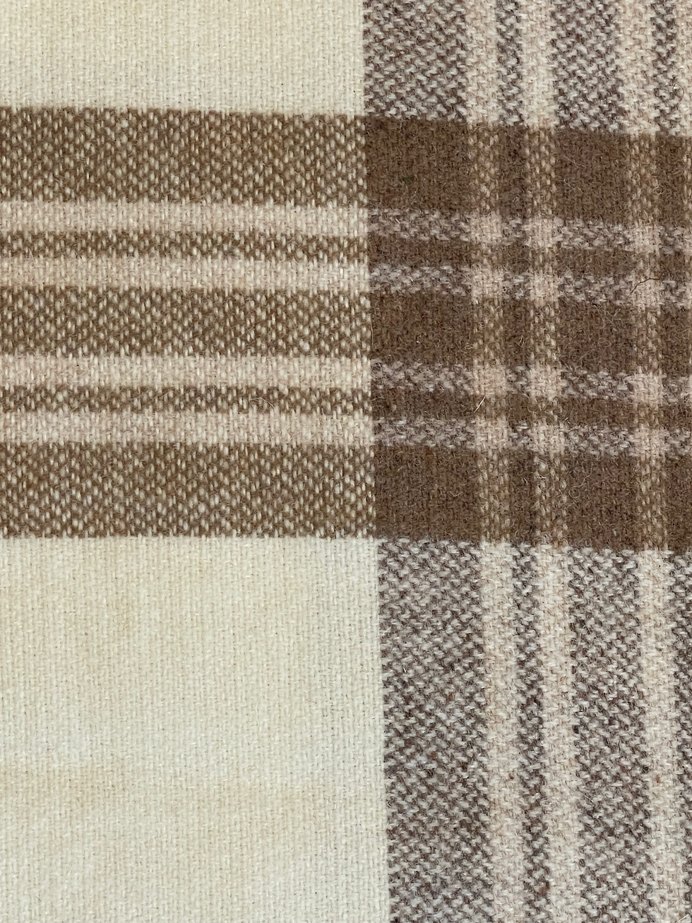 Thumbnail: Irish Lambswool Blanket-Cream and Brown Plaid