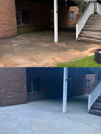 Before and after pressure washing of a residential porch and concrete surface