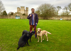 Man with three dogs