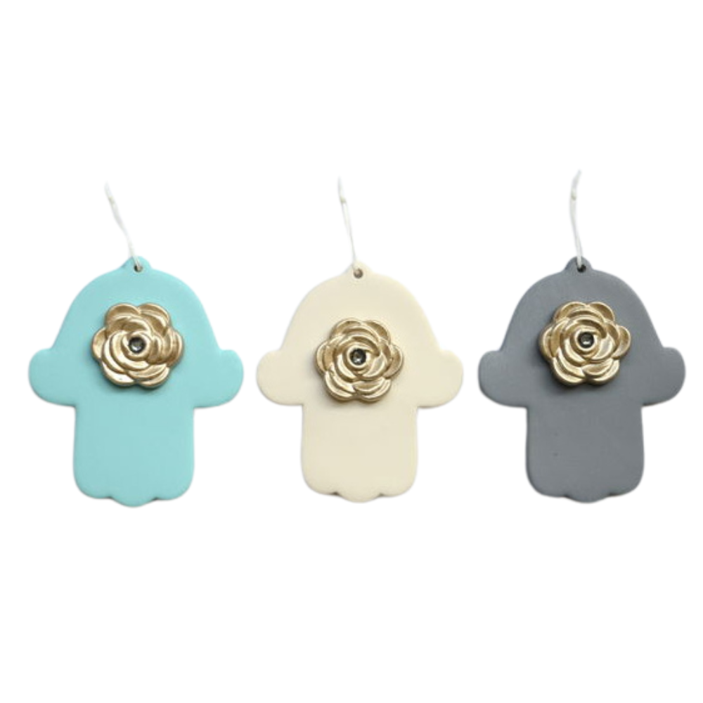 חמסה עם פרח כסף מקרמיקה בעבודת יד - אביטל ואסנת