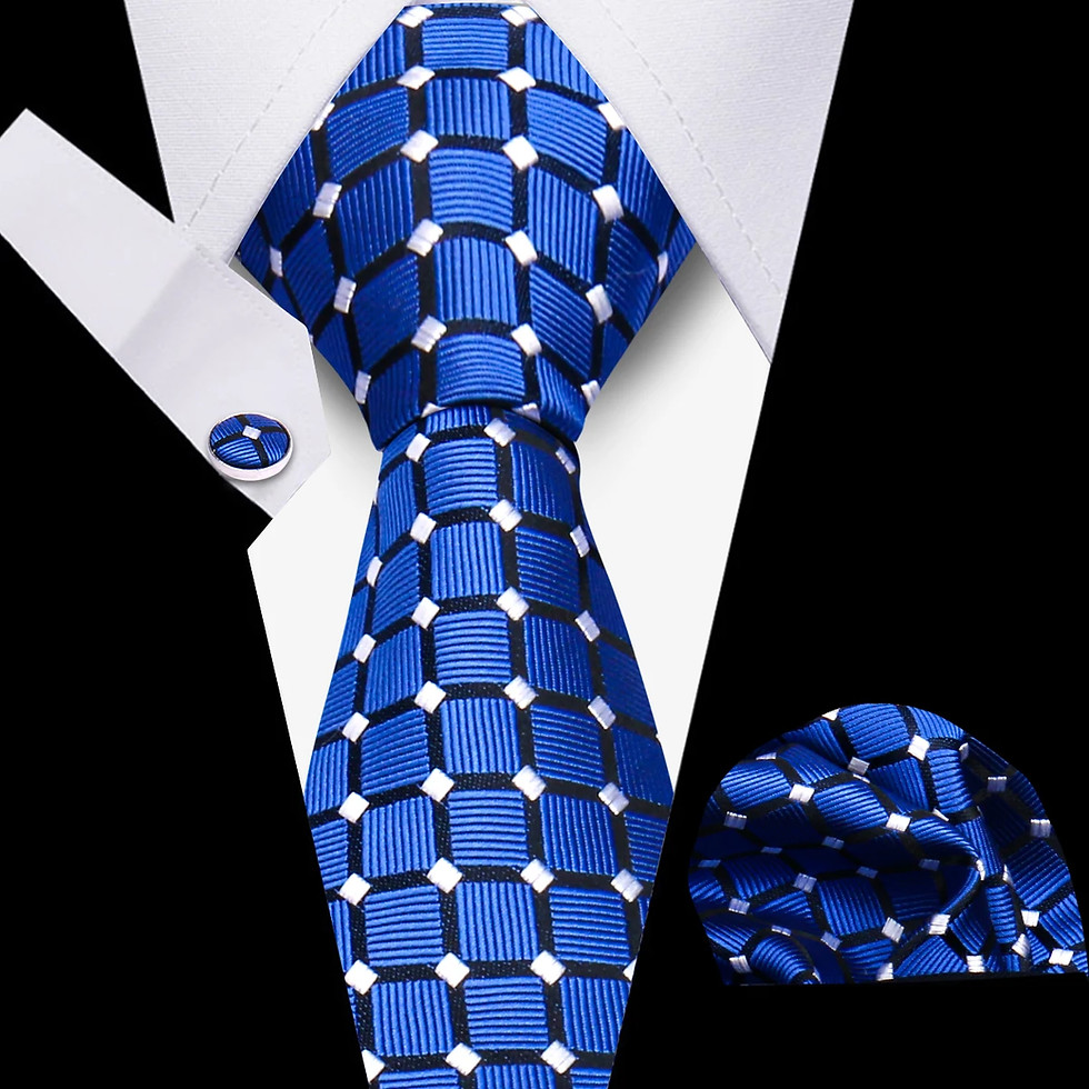 Miniatura: Tie Men Business Necktie Set Classic Plaid Cufflinks Handkerchief for Suit
