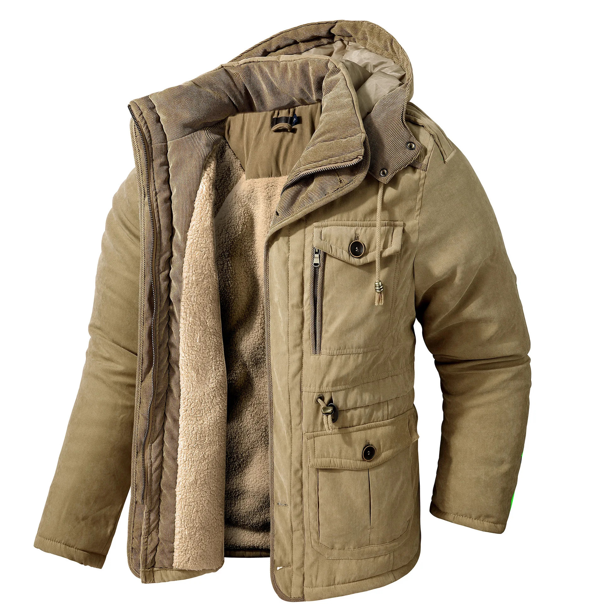 Winter Fleece Parkas Men Warm Windproof Jackets Thick Hooded Parka Coat Mens Fur