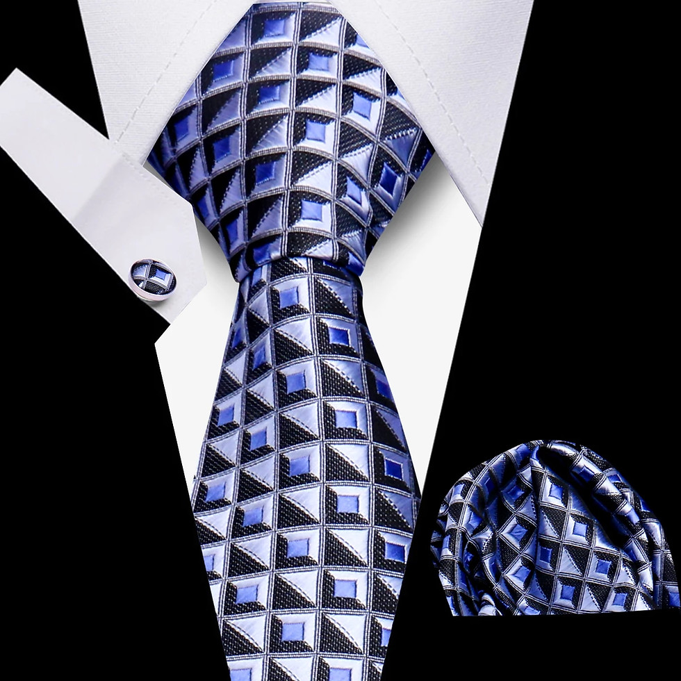 Miniatura: Tie Men Business Necktie Set Classic Plaid Cufflinks Handkerchief for Suit