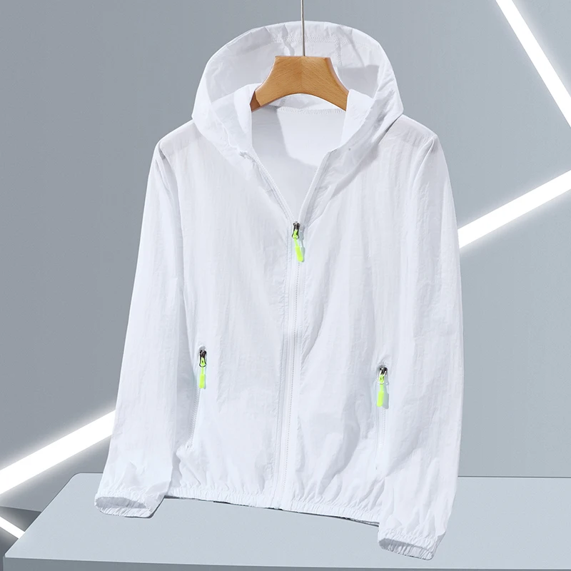 Summer Thin Ice Silk Sun Protection Jacket for Men Fashion Hooded