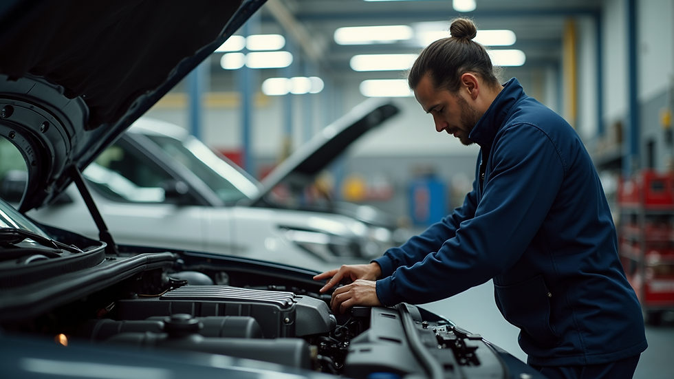 Close-up view of a mobile mechanic working on a car engine
