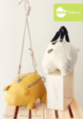 Piggy Bank, Accessory bag, digital sewing pattern, PDF download, Biggetje, animal shaped bag, plushie bag, statement bag, Waf