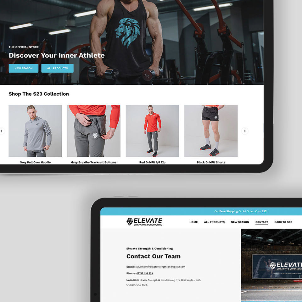 Elevate Strength & Conditioning website shown on two tablets
