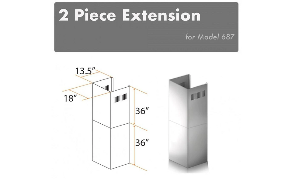 ZLINE 2-36" Chimney Extensions for 10 ft. to 12 ft. Ceilings (2PCEXT-687)