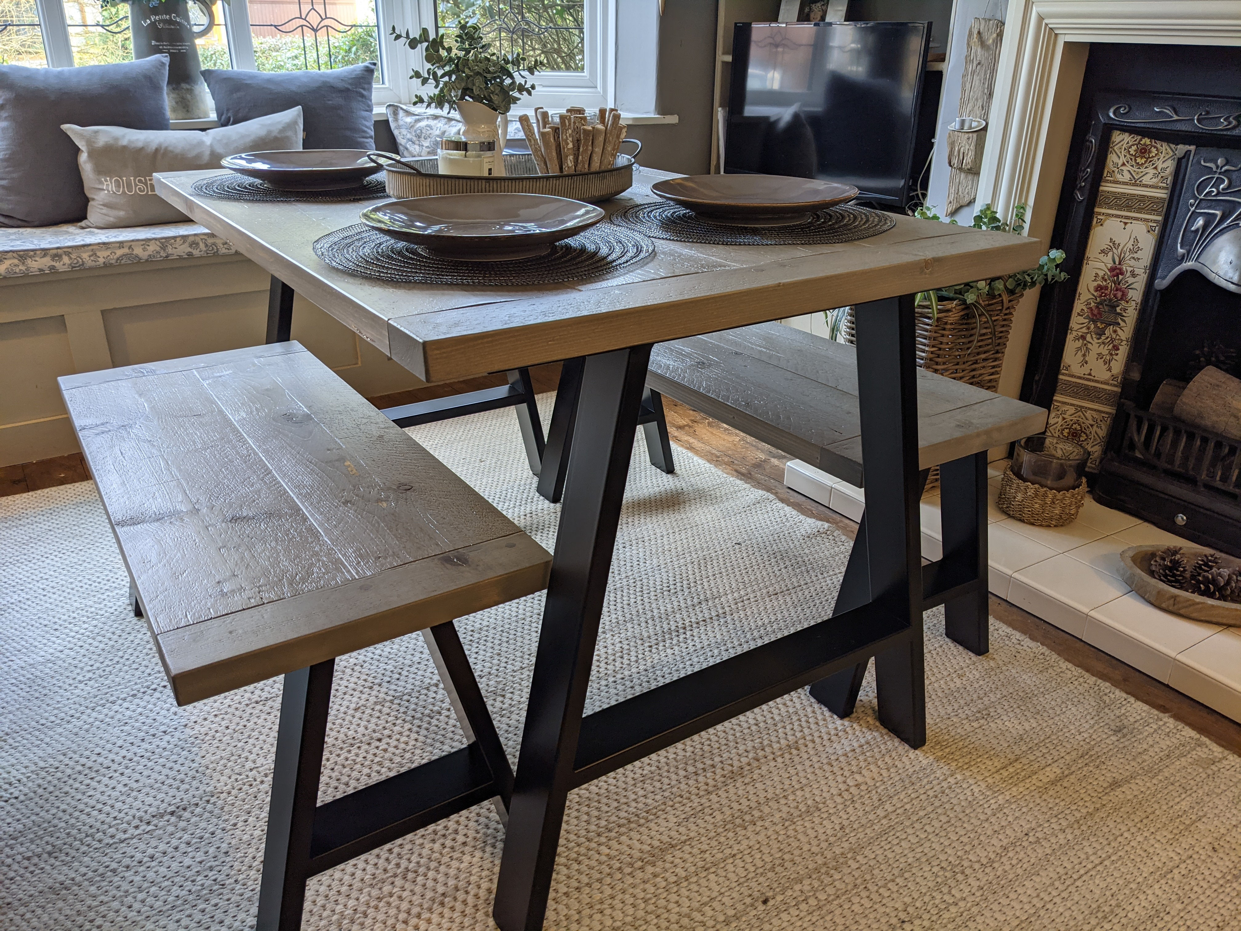 'Cotswold' French Grey Dining Table & Bench Set
