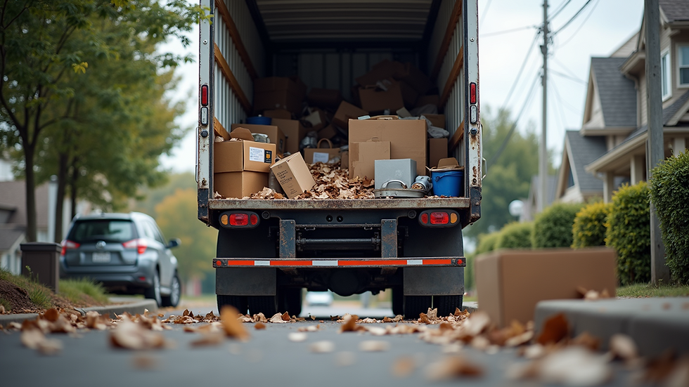 Eye-level view of a junk removal truck being loaded with household items