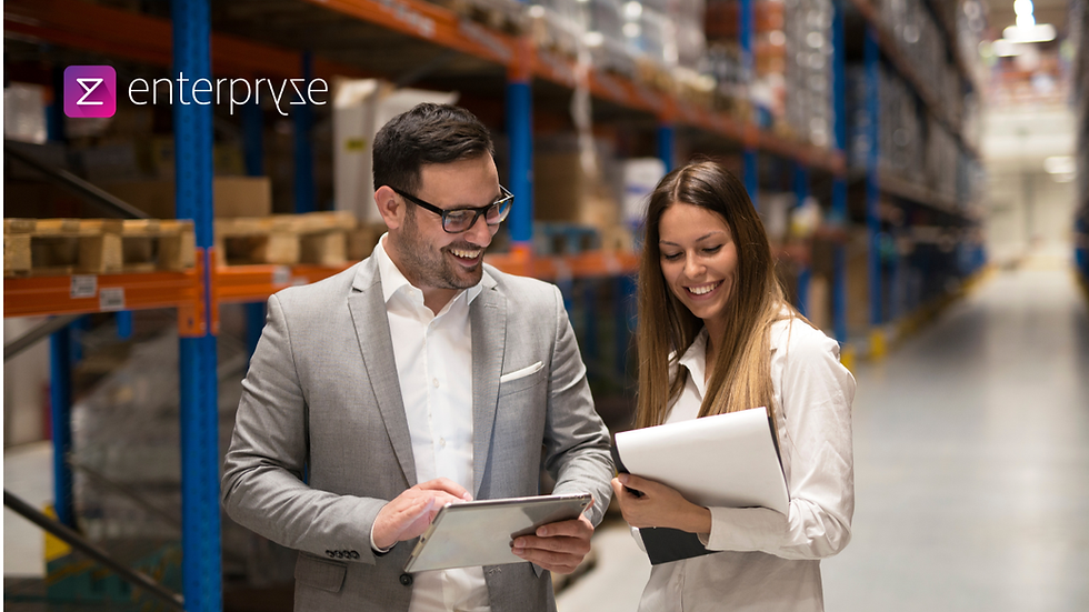"Enterpryze ERP interface highlighting AI-native insights panel"